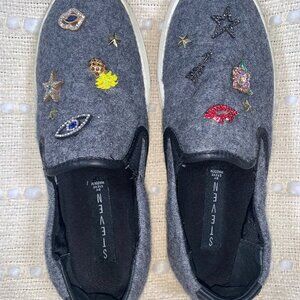 Steven By Steve Madden Gerry Rhinestone Jeweled Gray Flannel Slip On Shoes 6.5M